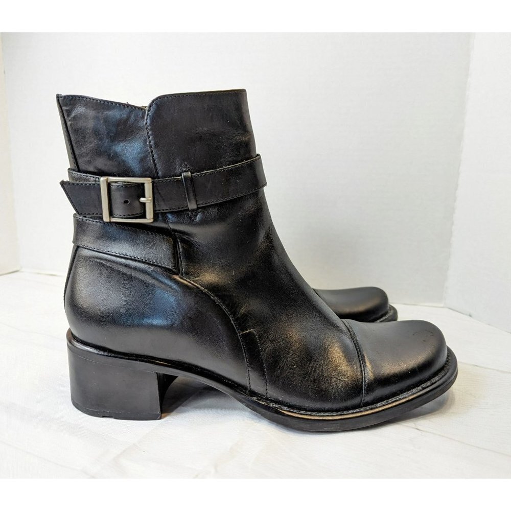 Bakers Black Leather Ankle Booties with Buckle Strap Detail